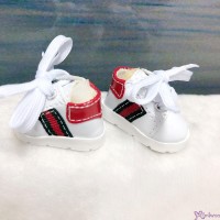 SHU081WRD Yo SD 1/6 bjd Doll Shoes Sport Running Sneaker White with Red Stripe (Foot 4.5cm)